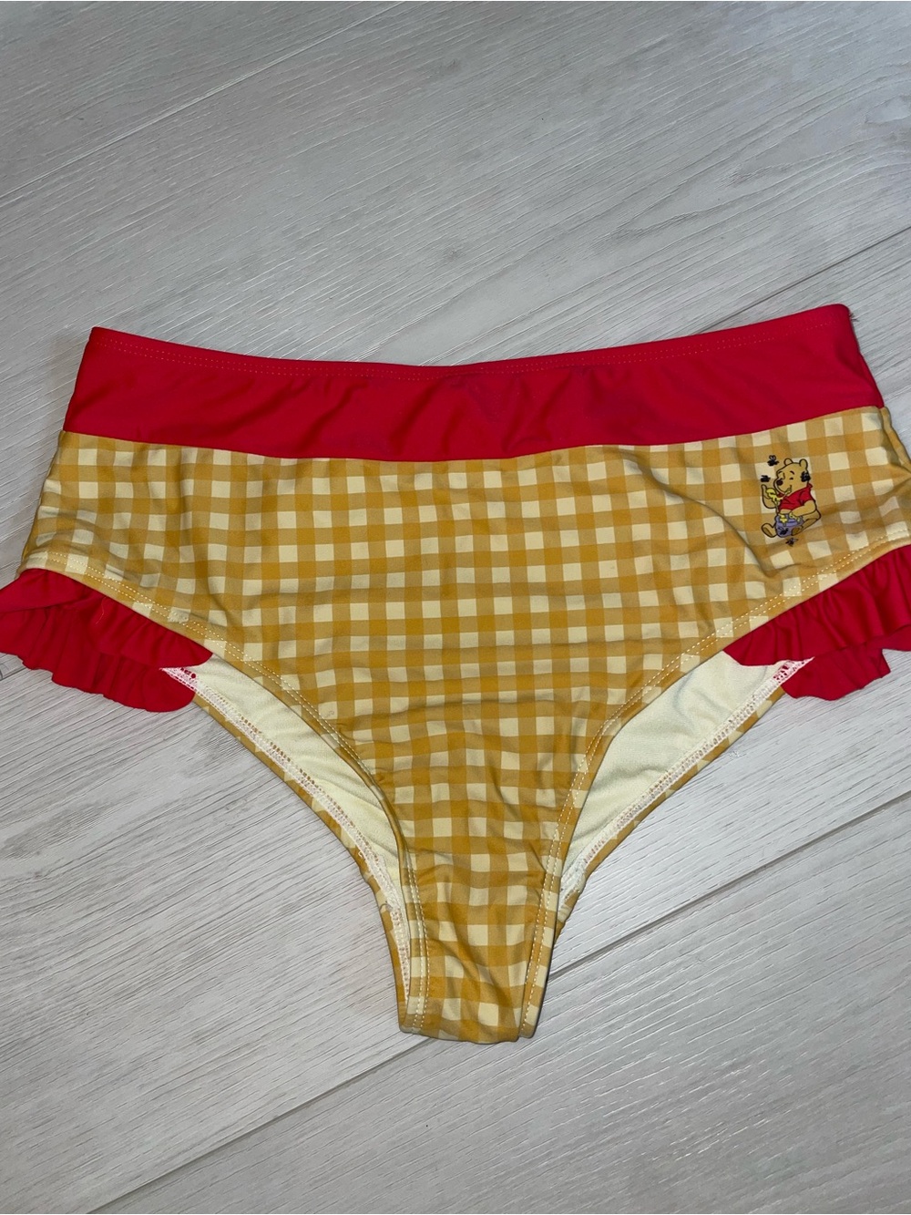 Winnie the Pooh Yellow Gingham Bikini Bottoms with Red Waistband